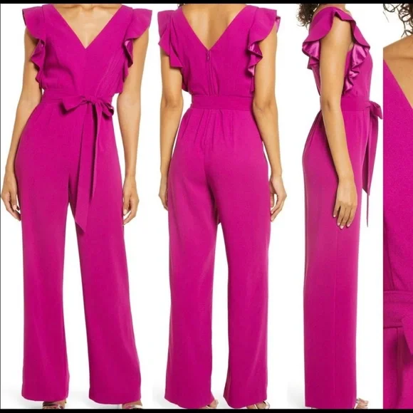 Lilly Pulitzer Kallie Ruffle Jumpsuit In Bordeaux Berry $228 NWT size 8